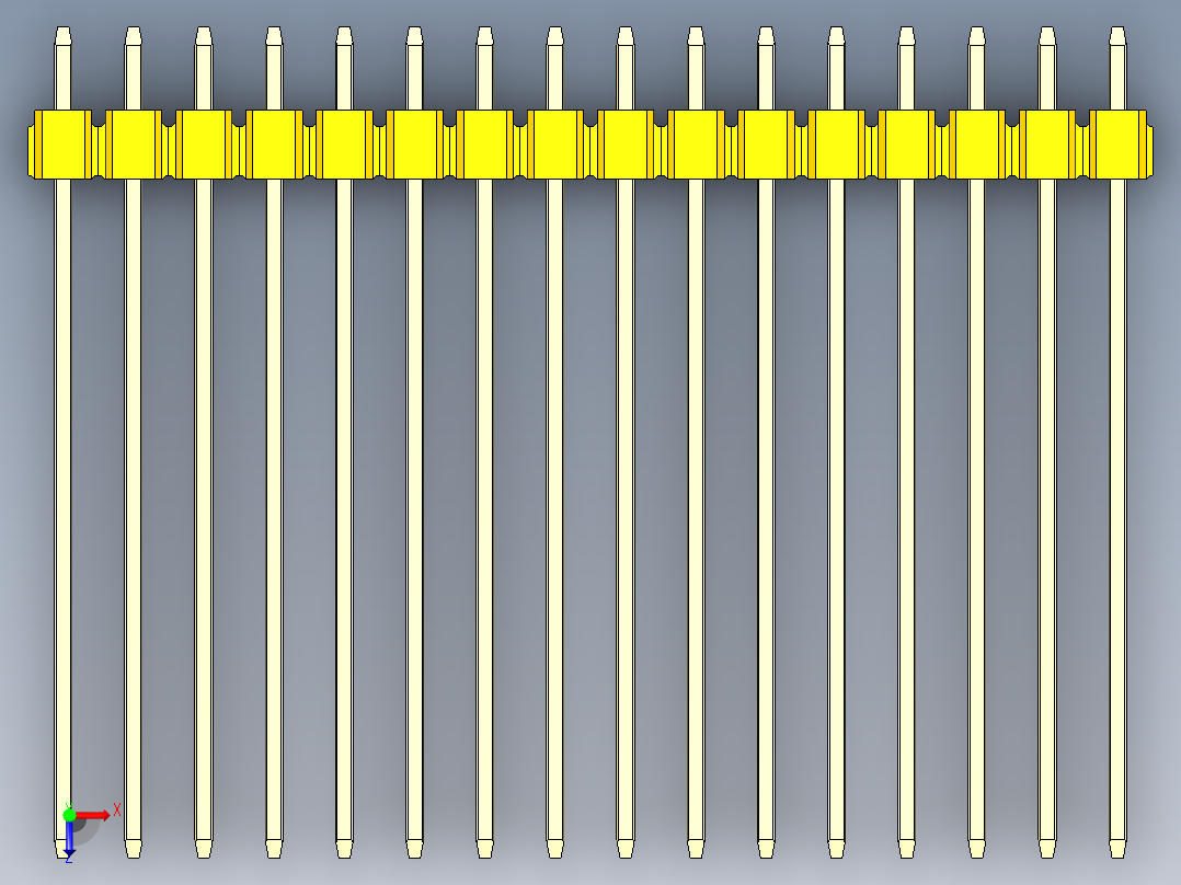 彩色公头100mil（2.54mm）系列-DS1021_yellow_2x16p_100mil_Type43_rev1.0俯视图