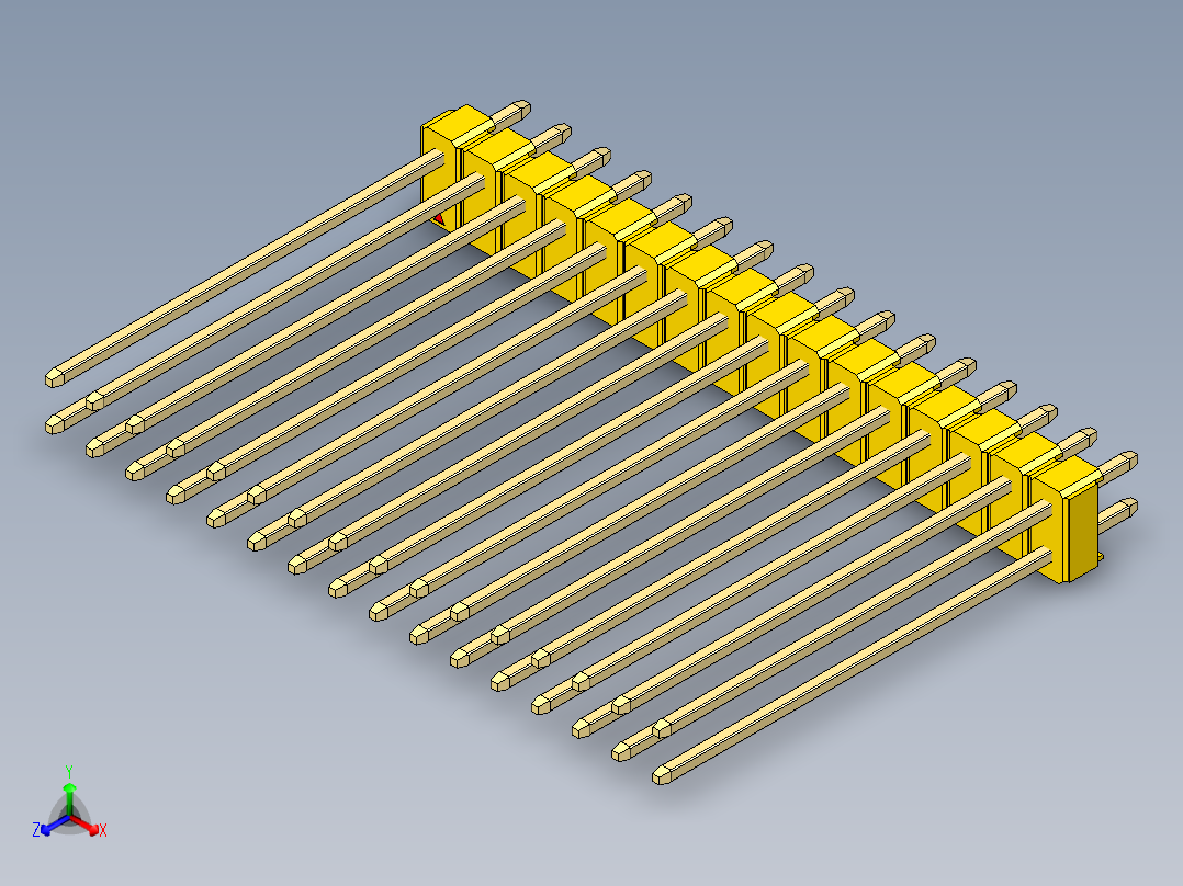 彩色公头100mil（2.54mm）系列-DS1021_yellow_2x16p_100mil_Type43_rev1.0正等轴测图