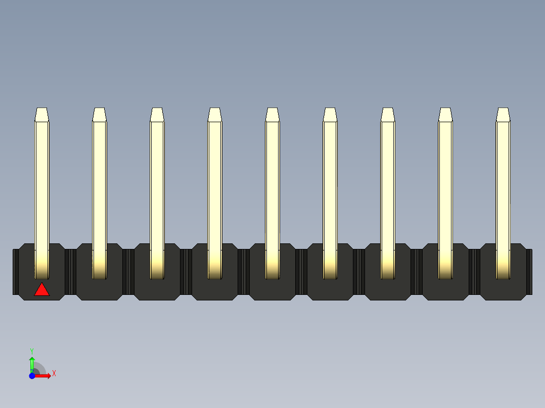 彩色公排针 100mil 2.54mm 系列-DS1022_black_09p_100mil_TypeU_rev1.0前视图