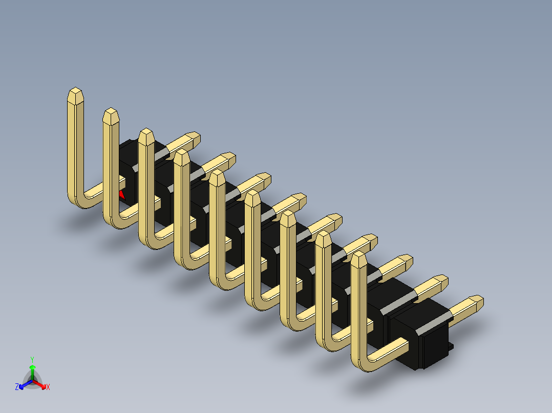 彩色公排针 100mil 2.54mm 系列-DS1022_black_09p_100mil_TypeU_rev1.0正等轴测图