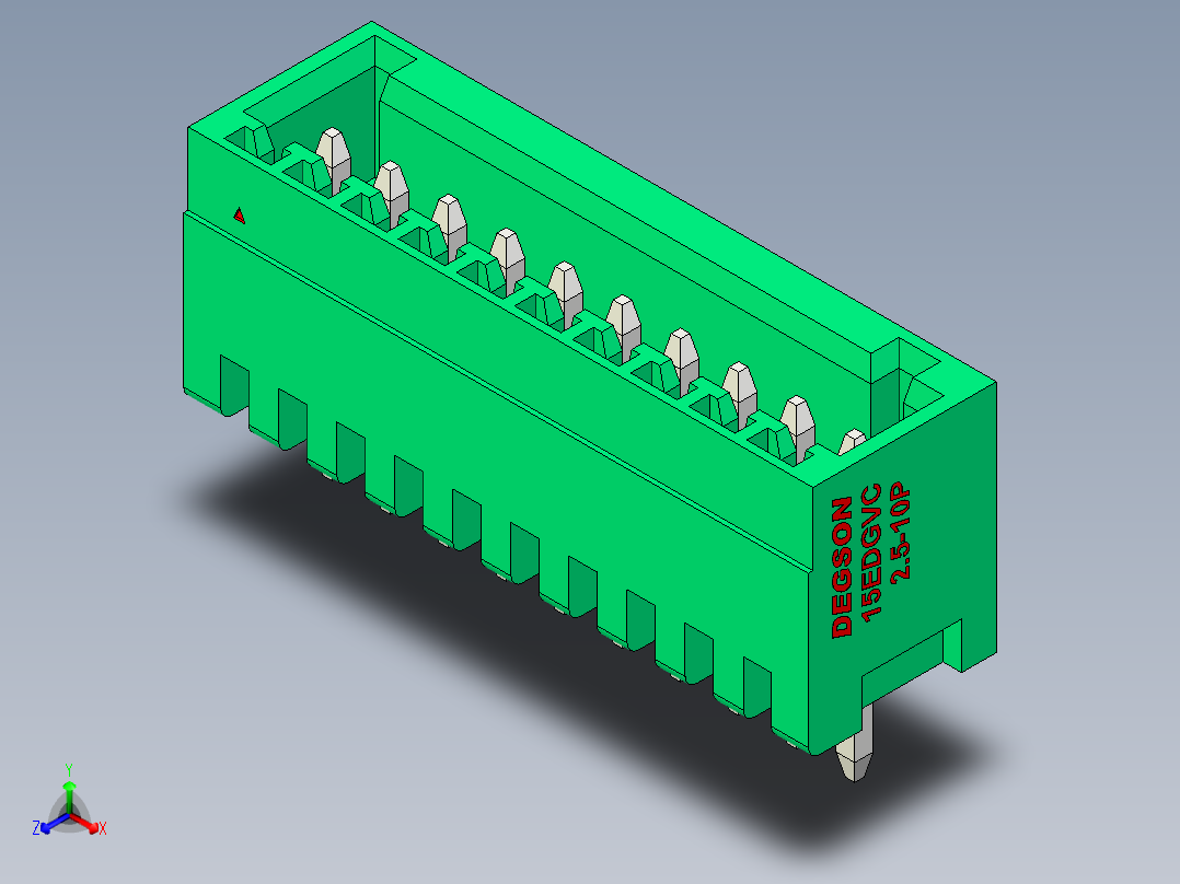 DEGSON 15EDG 系列 2.5mm 接线端子包-15EDGVC-2.5-10P-14-00AH正等轴测图
