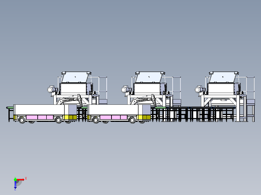 物料搅拌站与AGV运输模拟俯视图