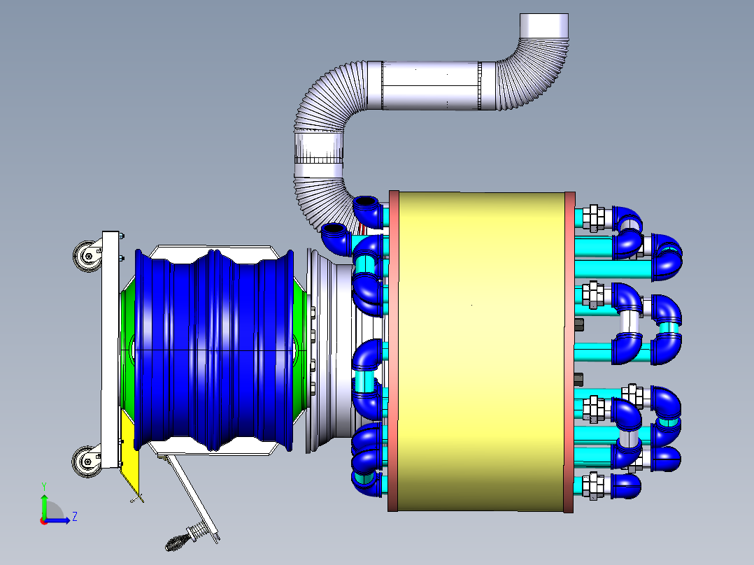 半卡车轮木柴炉热交换器锅炉左视图