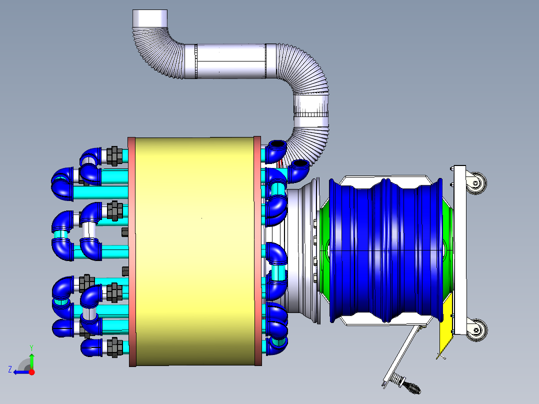 半卡车轮木柴炉热交换器锅炉右视图