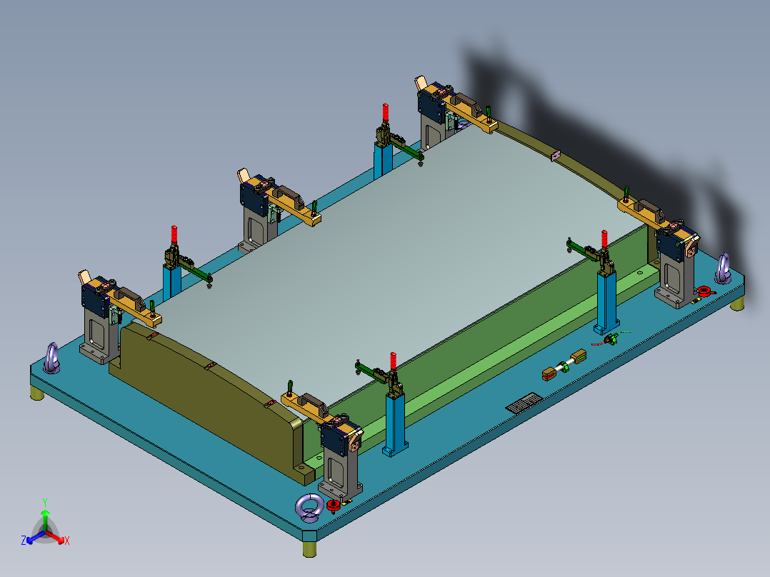 5孔弯曲玻璃检具装配正等轴测图
