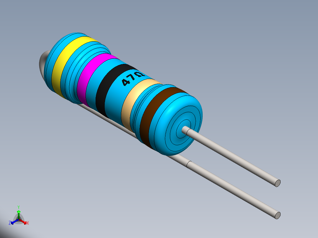 电容器 二极管 电阻器-Resistor Vertical 47 Ohm 1W正等轴测图