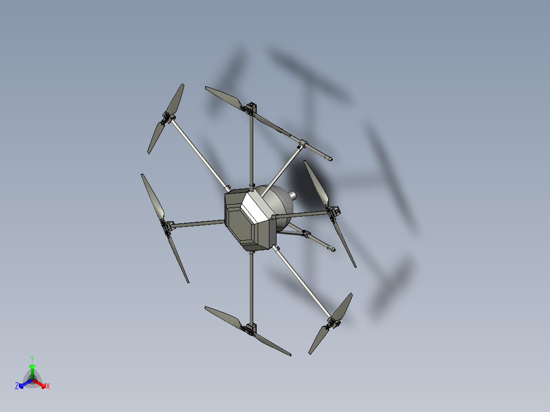六旋翼无人机播种机正等轴测图