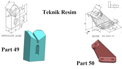 Solidworks 教程 Ex 49 居中 Bolgu 和 Ex 50 支持模型，技术绘图中的几何形状缩略图