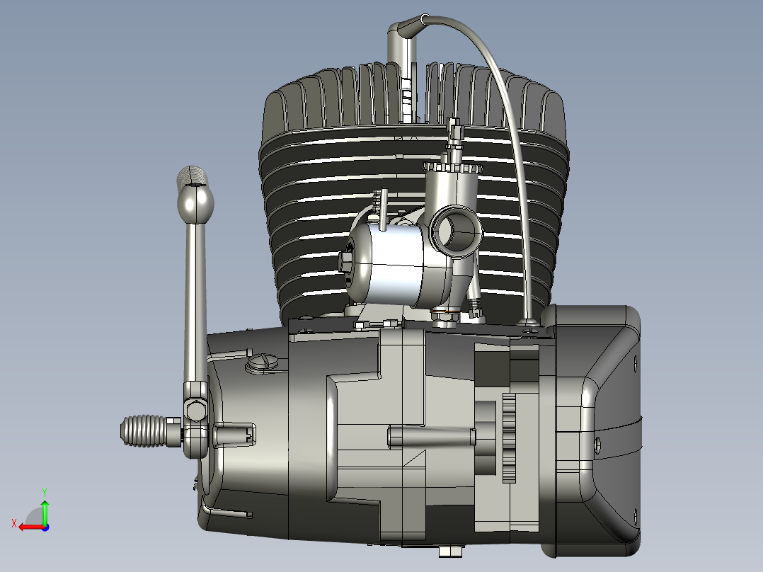 W2A摩托车发动机模型后视图