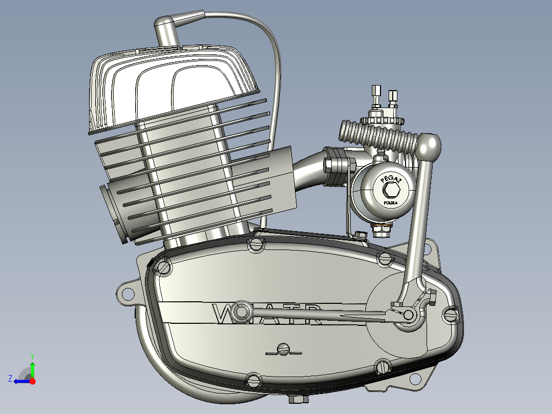 W2A摩托车发动机模型右视图