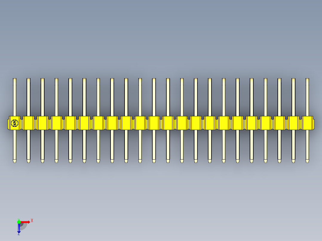 彩色公排针 100mil 2.54mm 系列-DS1022_yellow_3x22p_100mil_TypeD_rev1.0俯视图