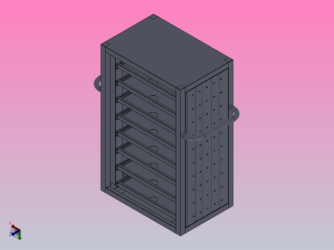 八抽笔记本电脑充电柜正等轴测图