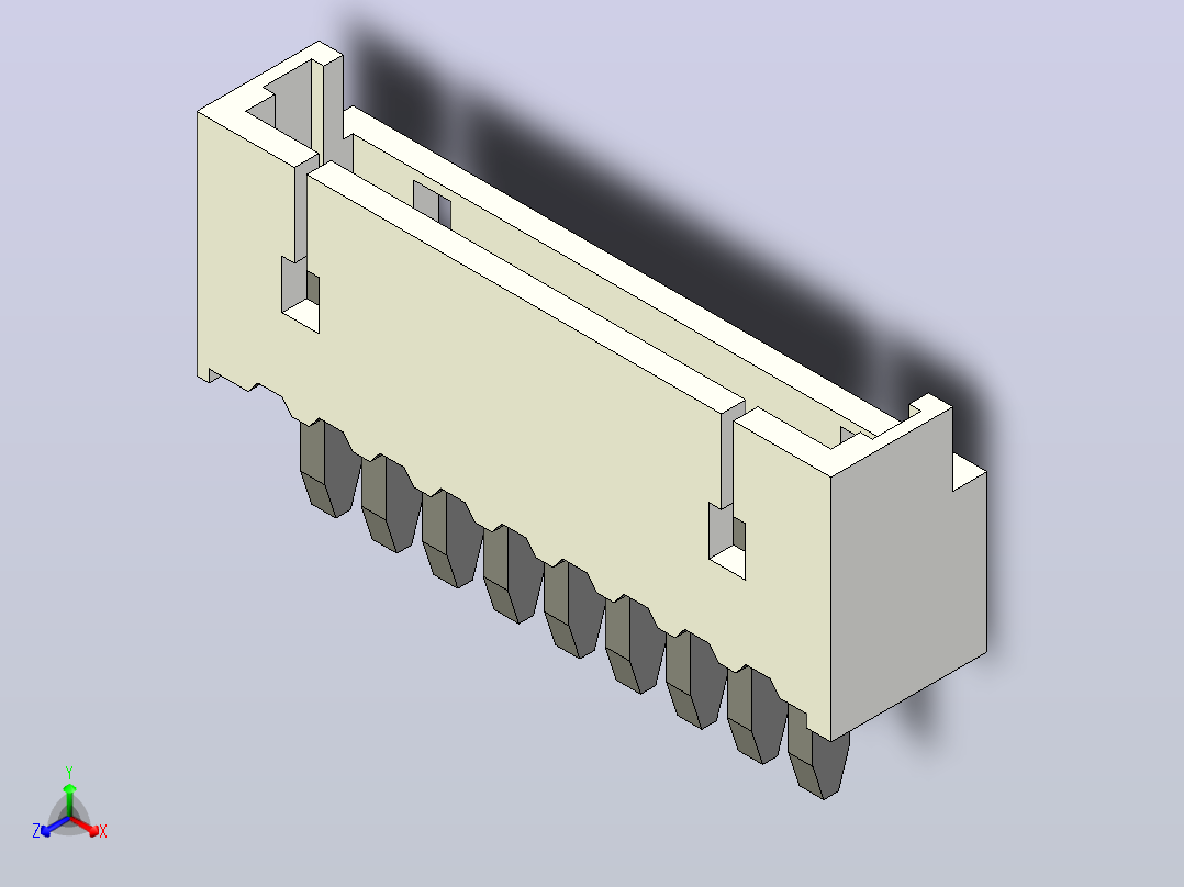 短款型直插头JST connector 1x9  P1.25mm thru hole wafer A2正等轴测图