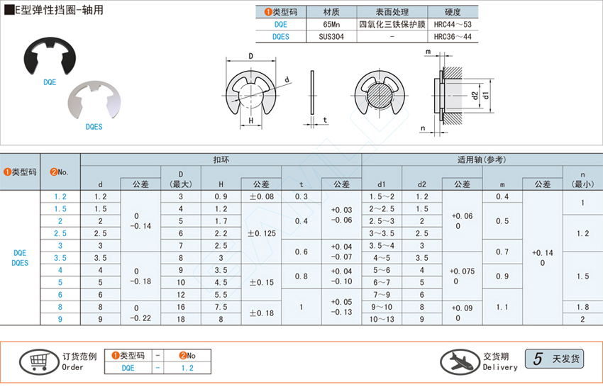E型轴用弹性挡圈@DQE DQES