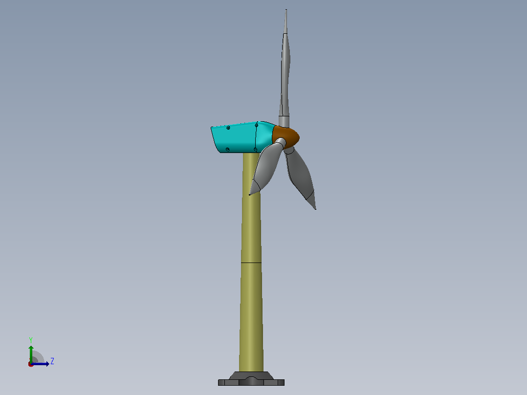solidworks中的风力发电机左视图