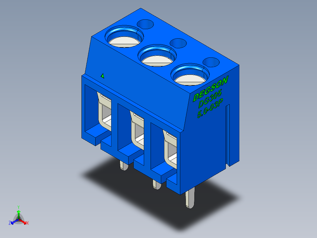 DEGSON DG305 系列 5.07.5mm 接线端子-DG305-5.0-03P-12-00AH正等轴测图