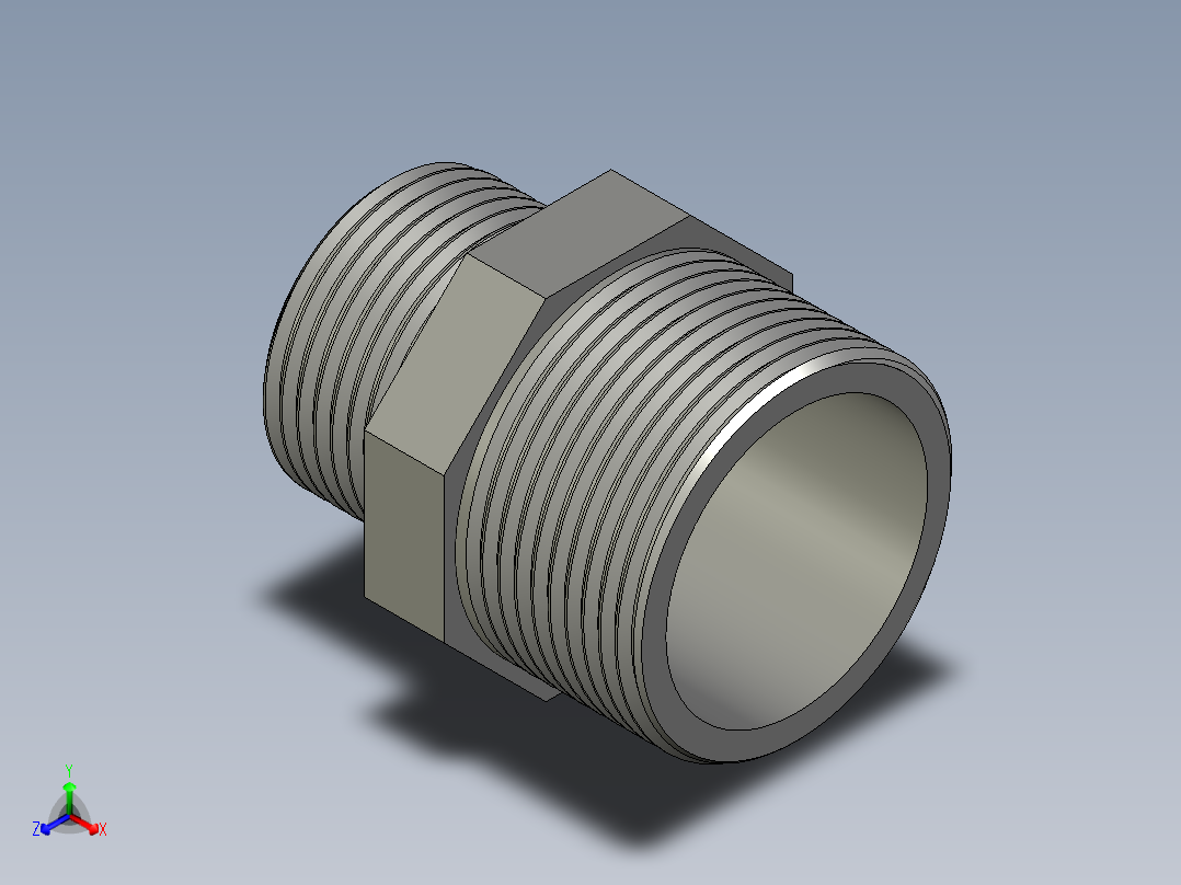螺纹管对丝-六角异径 DN32-DN25正等轴测图
