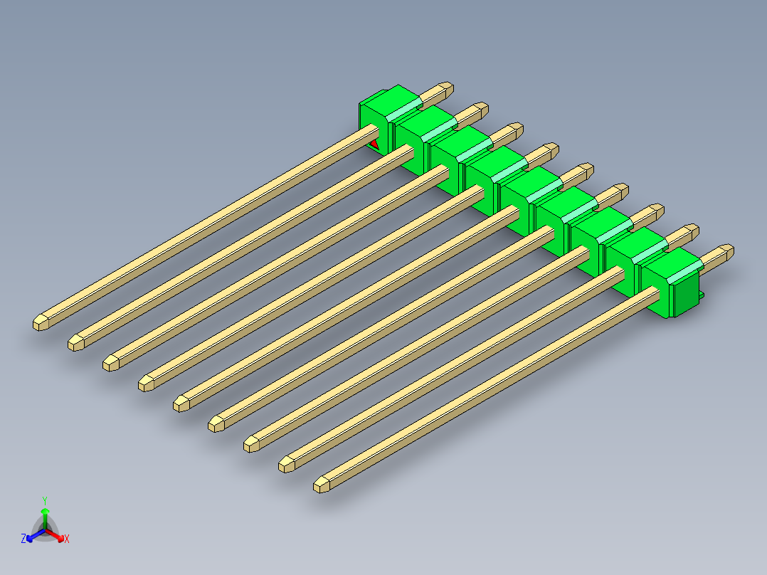 彩色公头100mil（2.54mm）系列-DS1021_green_1x09p_100mil_Type43_rev1.0主视图