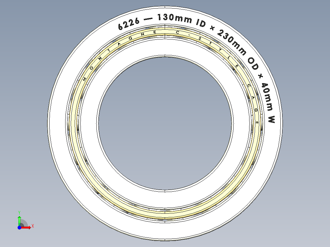 完整的公制6200系列，开放式轴承库SolidWorks和Step模型前视图