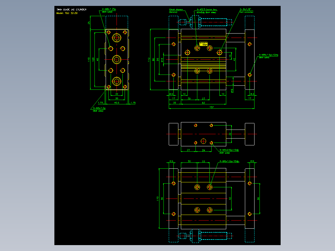 导杆薄型气缸导杆滑块气缸标准型气缸2D-TSU32x30