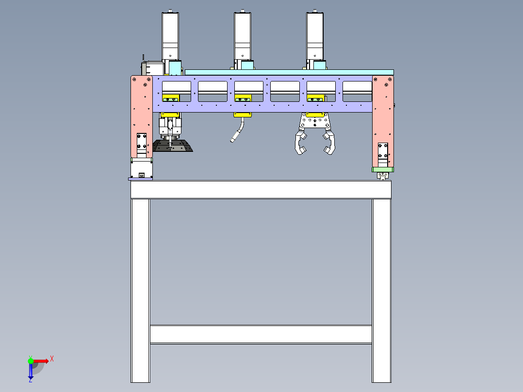 三坐标多功能自动抓取焊接检测机构俯视图