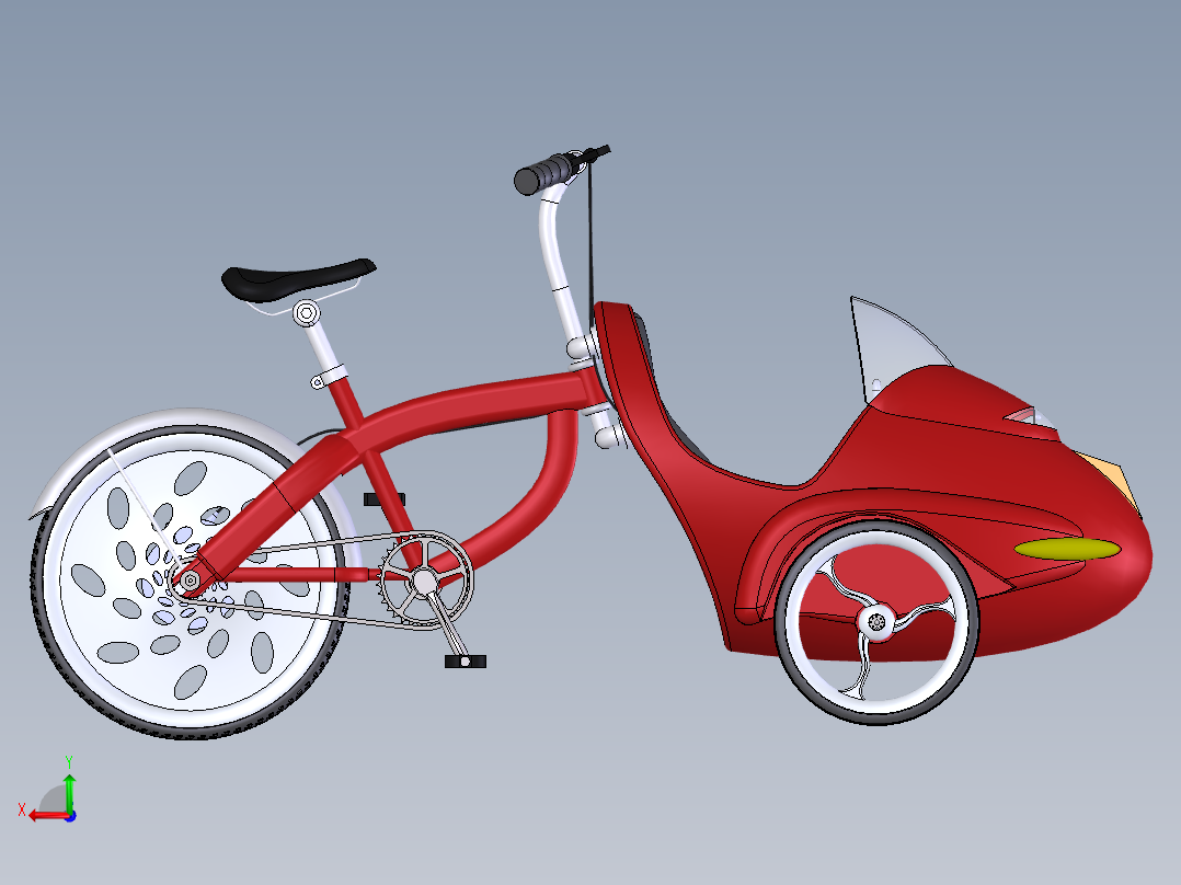 Solidworks前载式脚踏车模型后视图