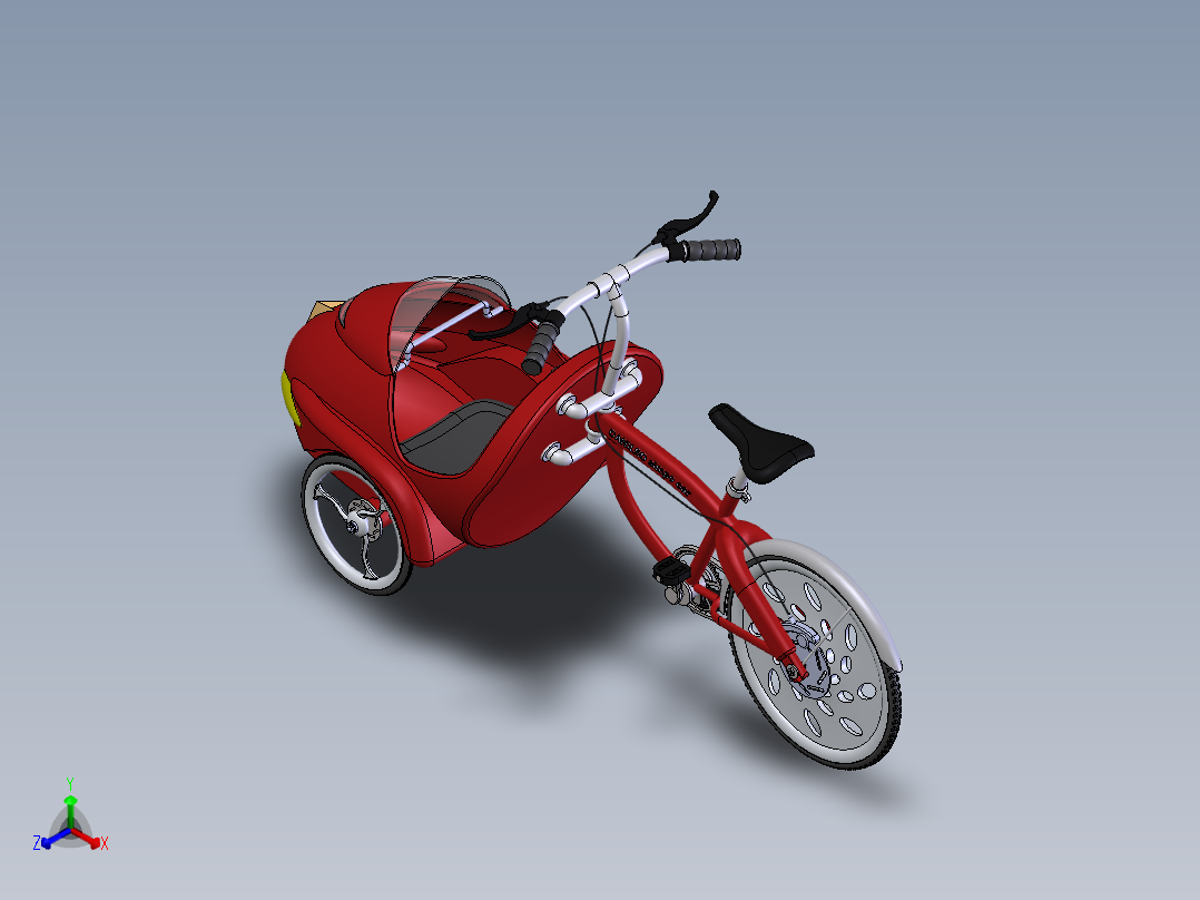 Solidworks前载式脚踏车模型正等轴测图
