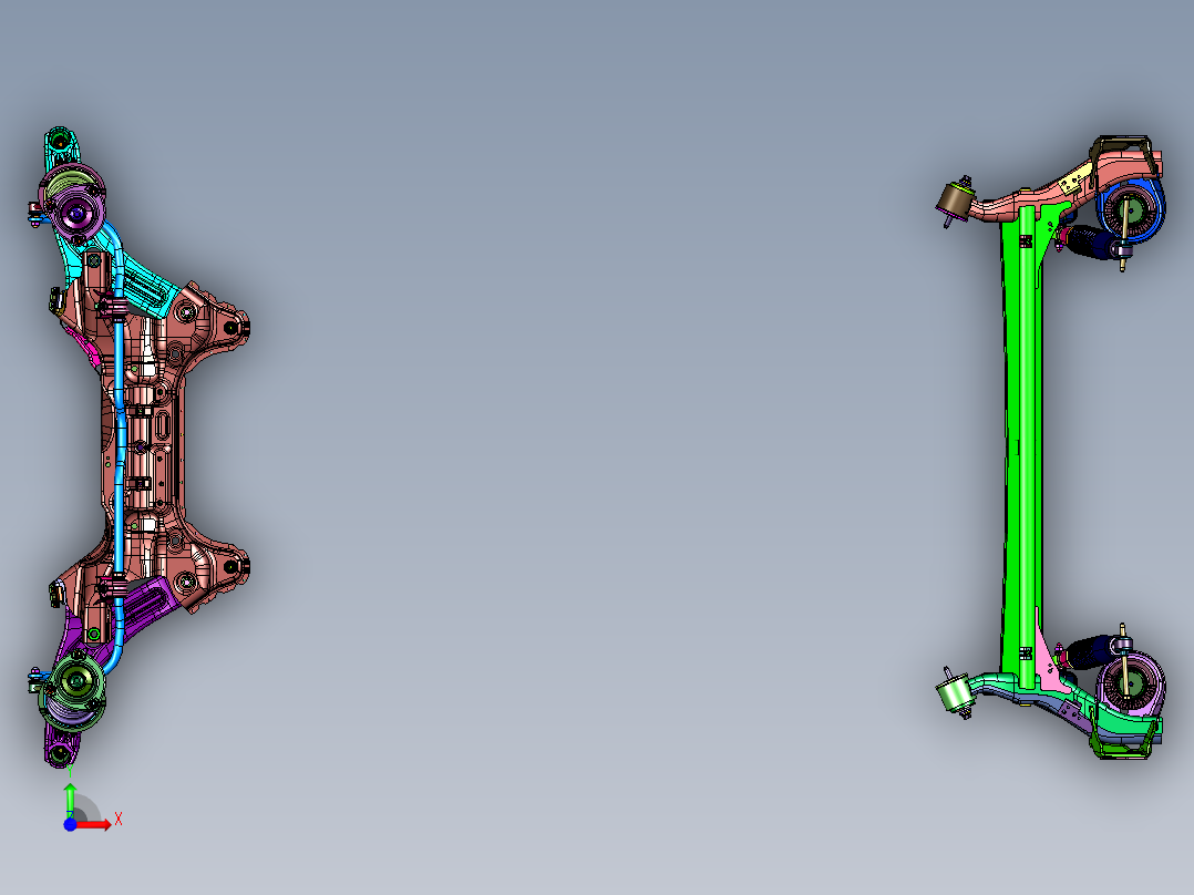 小型电动车前后悬挂前视图