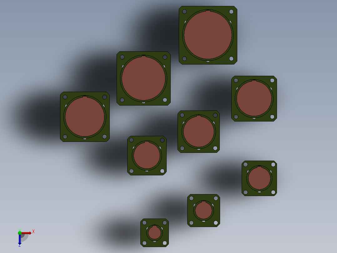 连接器，舱壁安装，尺寸08至24俯视图