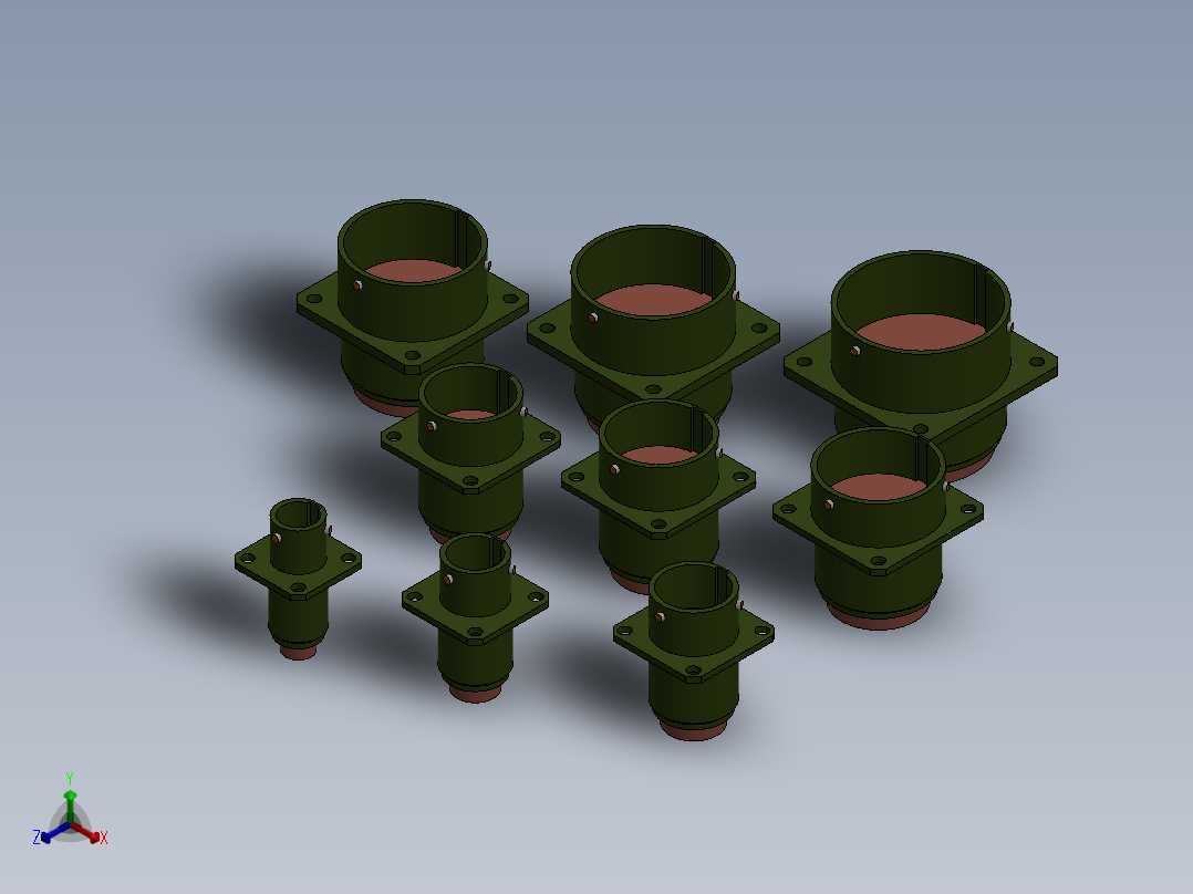 连接器，舱壁安装，尺寸08至24正等轴测图
