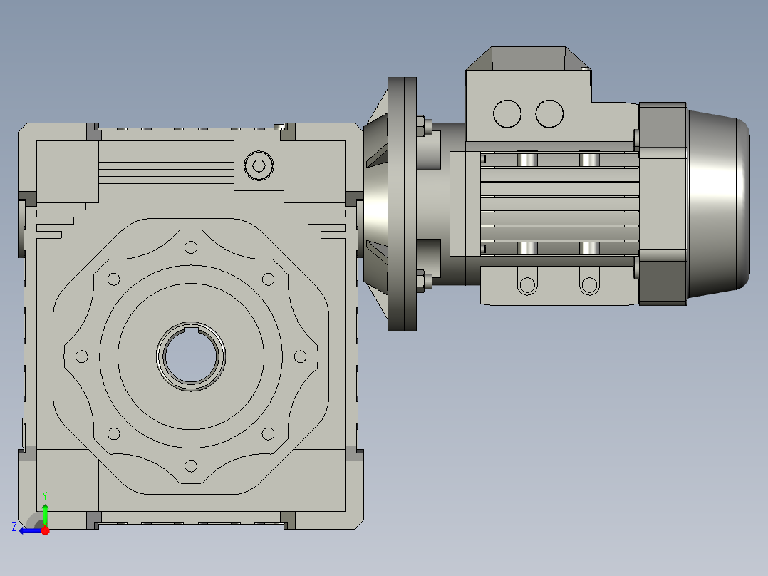 NMRV110-150型蜗轮蜗杆减速机NMRV15080112B5B3YE2-22-4P-A右视图