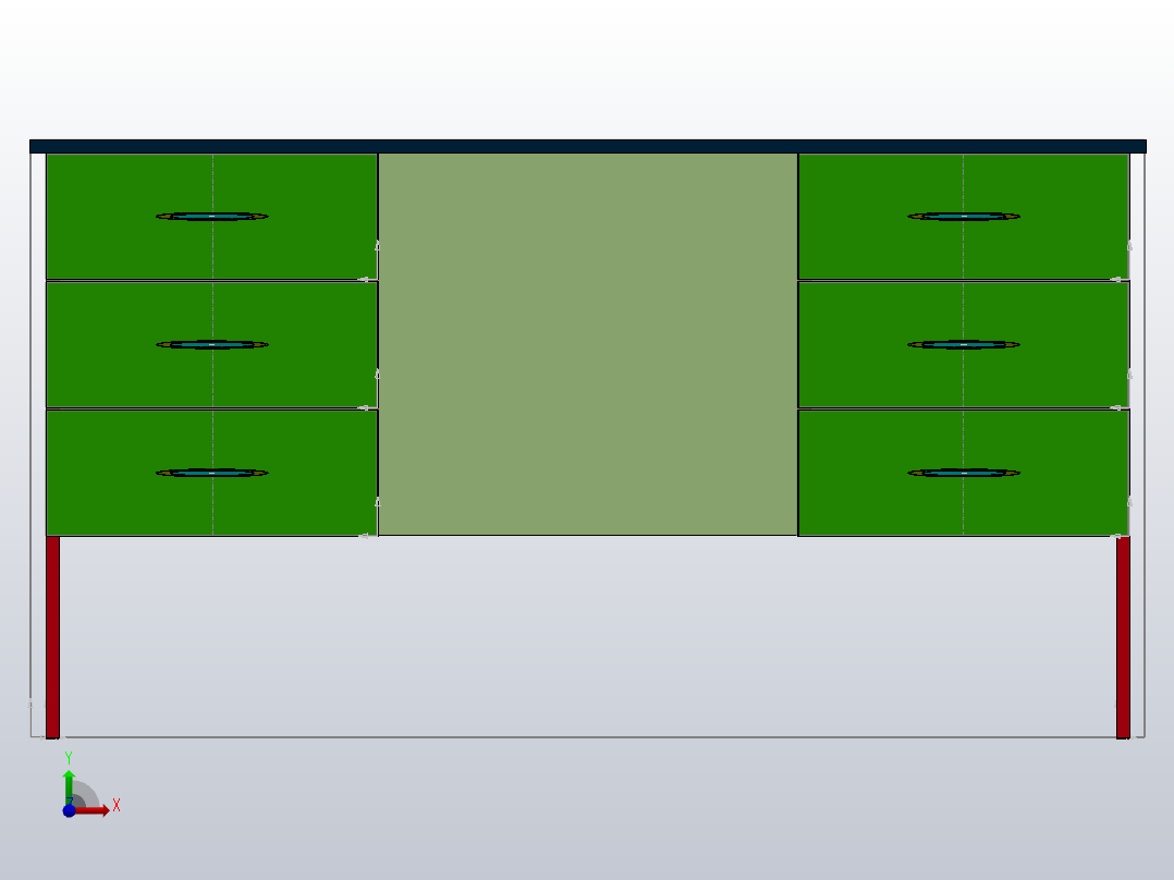 带3个抽屉的两列桌子前视图