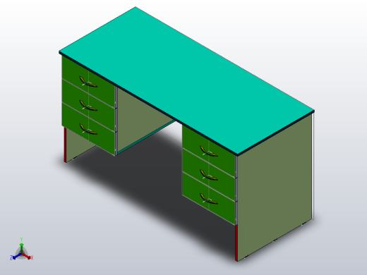 带3个抽屉的两列桌子正等轴测缩略图