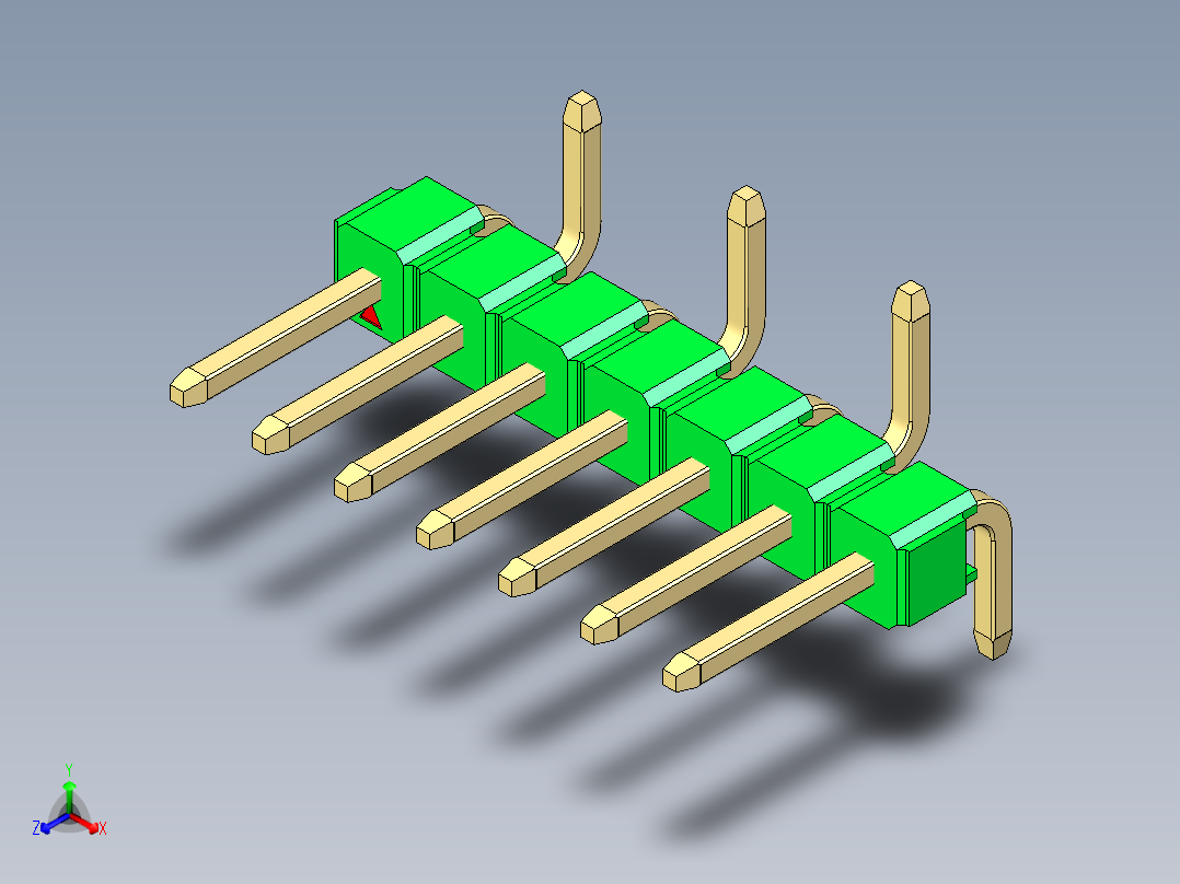 彩色公排针 100mil 2.54mm 系列-DS1022_green_07p_100mil_Type_SMT_R2_rev1.0主视图
