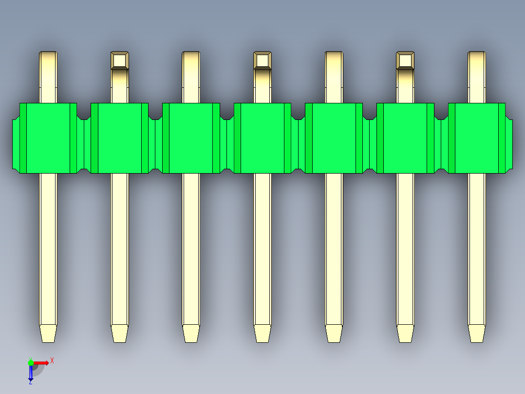 彩色公排针 100mil 2.54mm 系列-DS1022_green_07p_100mil_Type_SMT_R2_rev1.0俯视图