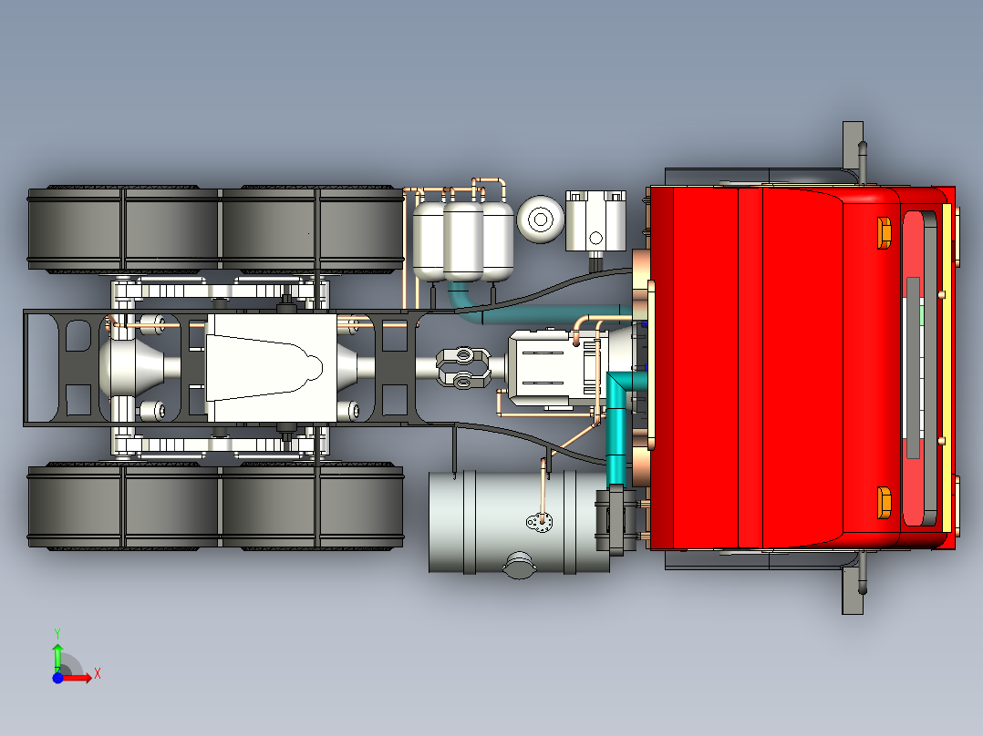 48-带拖车总成的重型卡车 3d模型图纸前视图