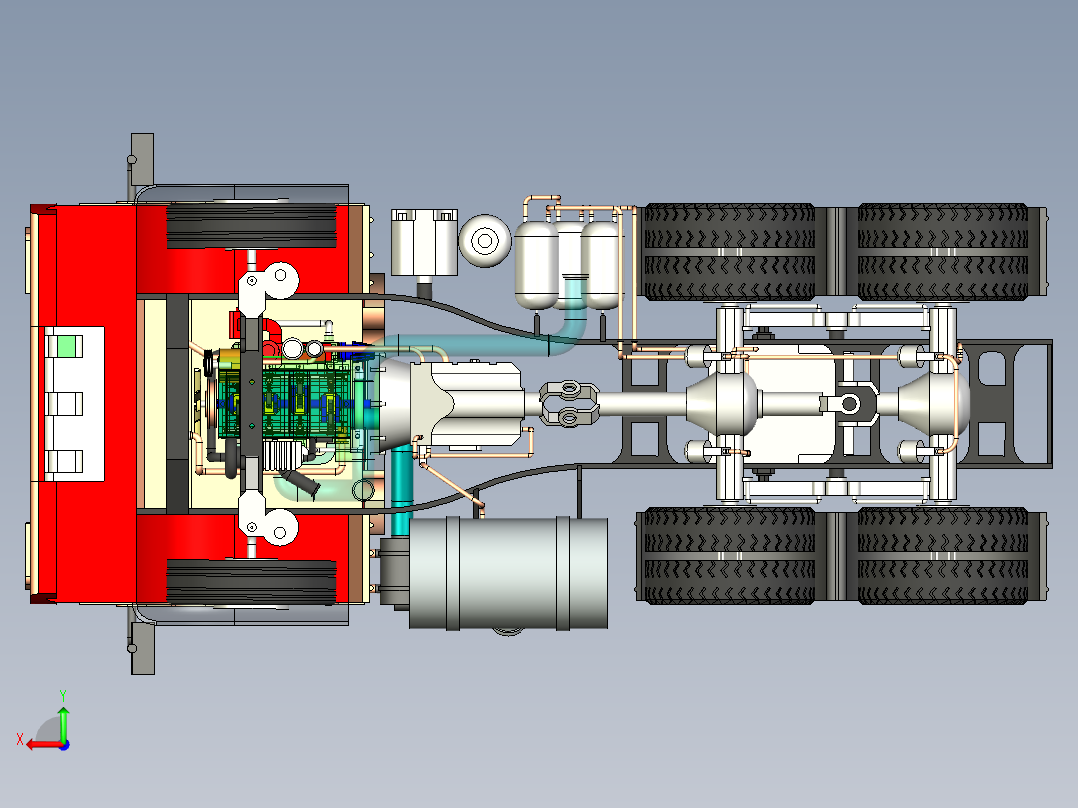 48-带拖车总成的重型卡车 3d模型图纸后视图
