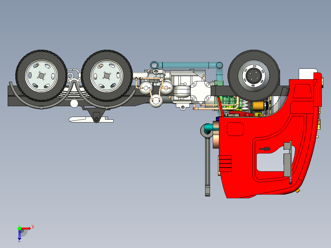 48-带拖车总成的重型卡车 3d模型图纸俯视图