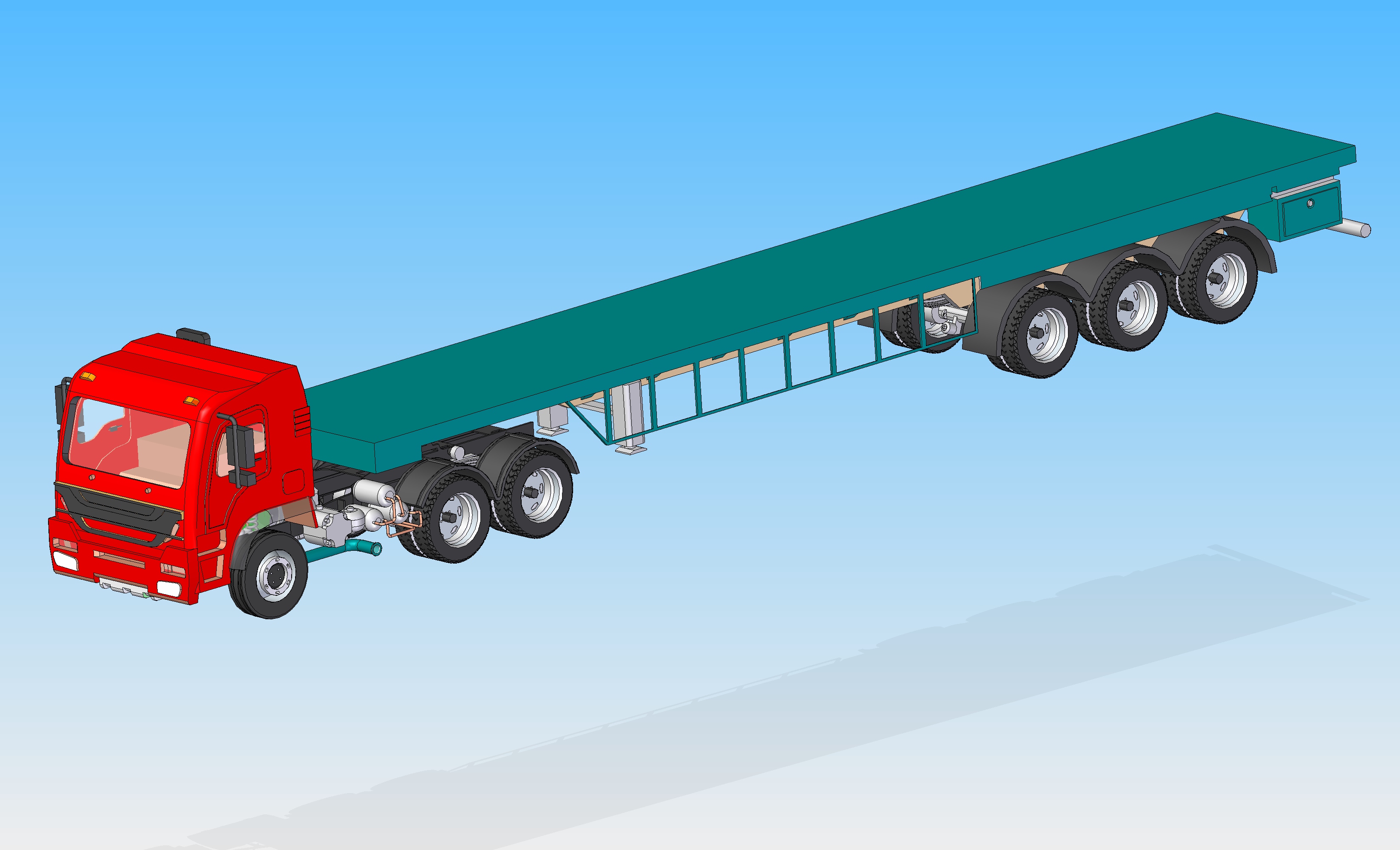 48-带拖车总成的重型卡车 3d模型图纸