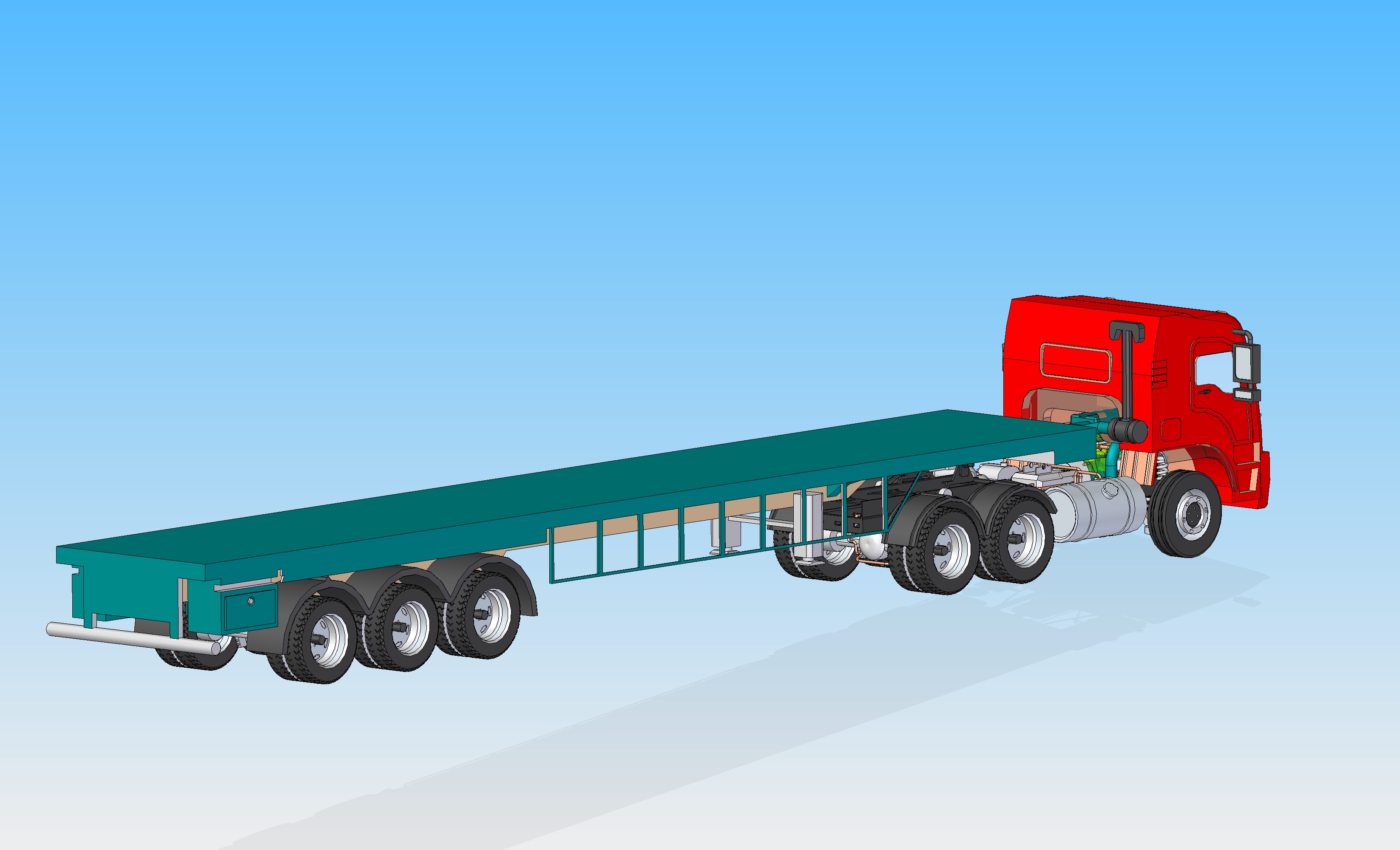 48-带拖车总成的重型卡车 3d模型图纸