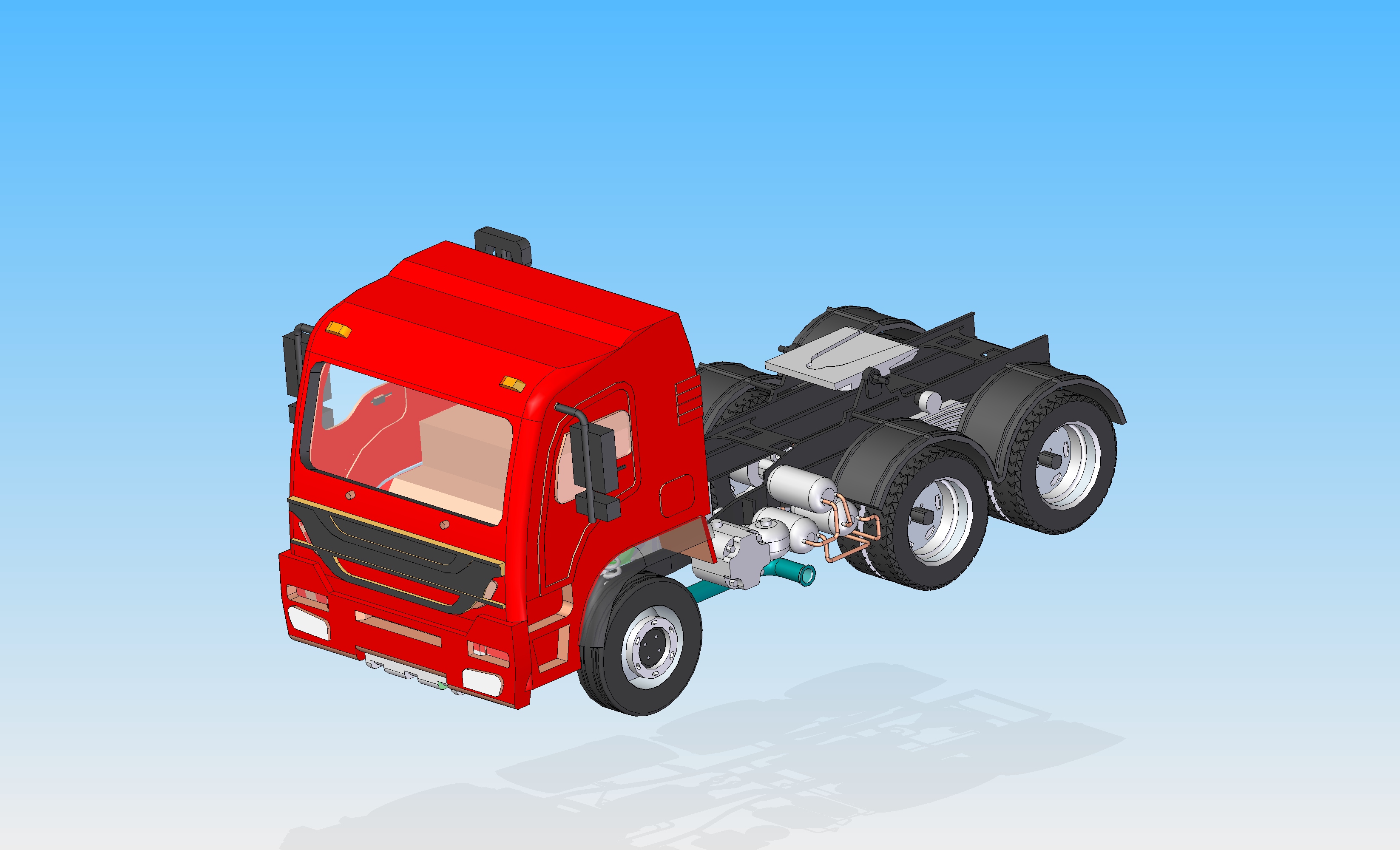48-带拖车总成的重型卡车 3d模型图纸