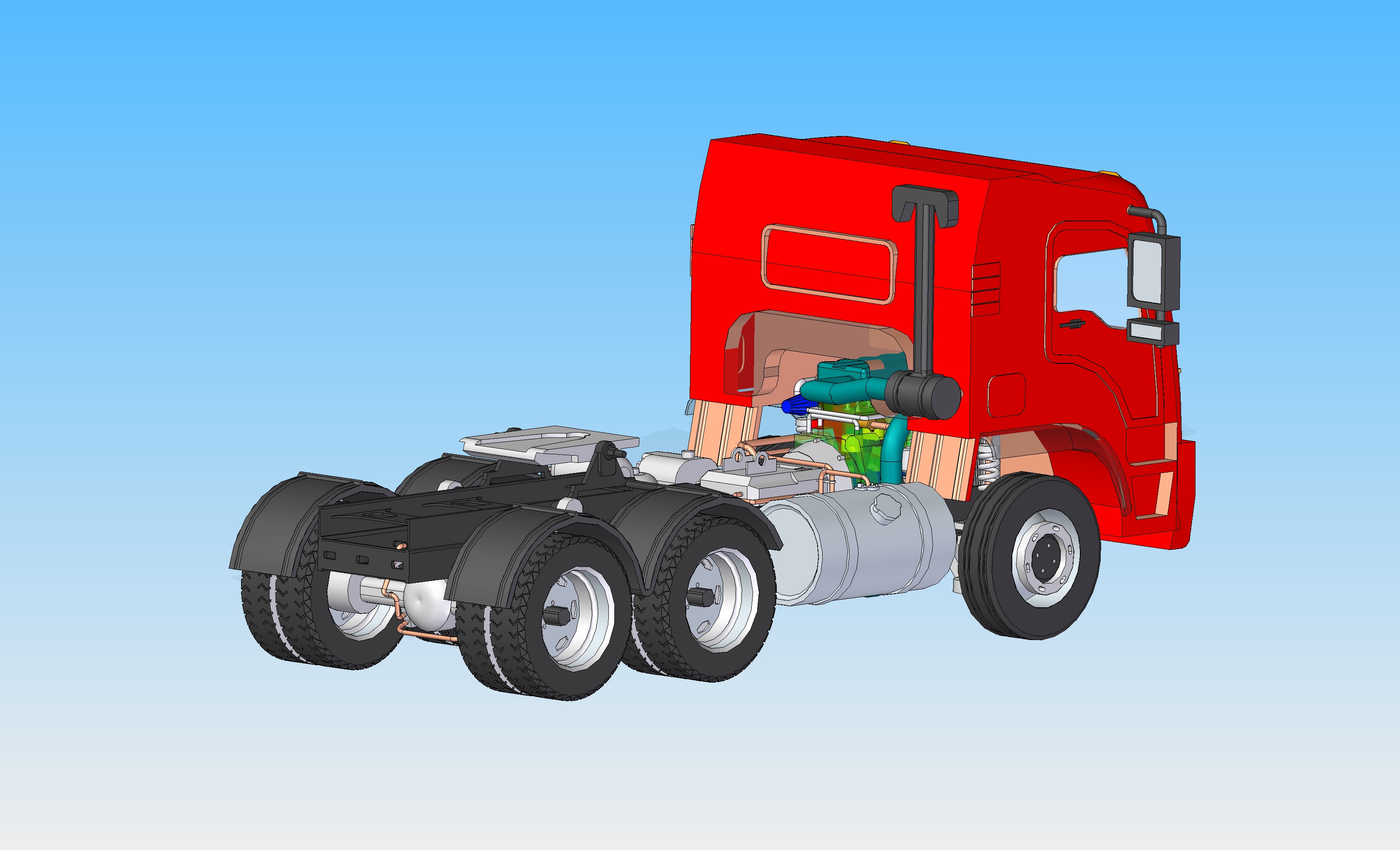 48-带拖车总成的重型卡车 3d模型图纸
