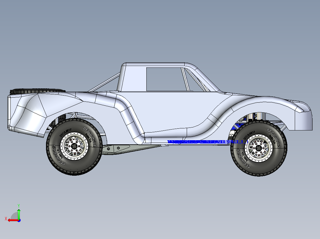 大越野巴吉钢管车3D数模图纸 CREO设计 附IGS后视图