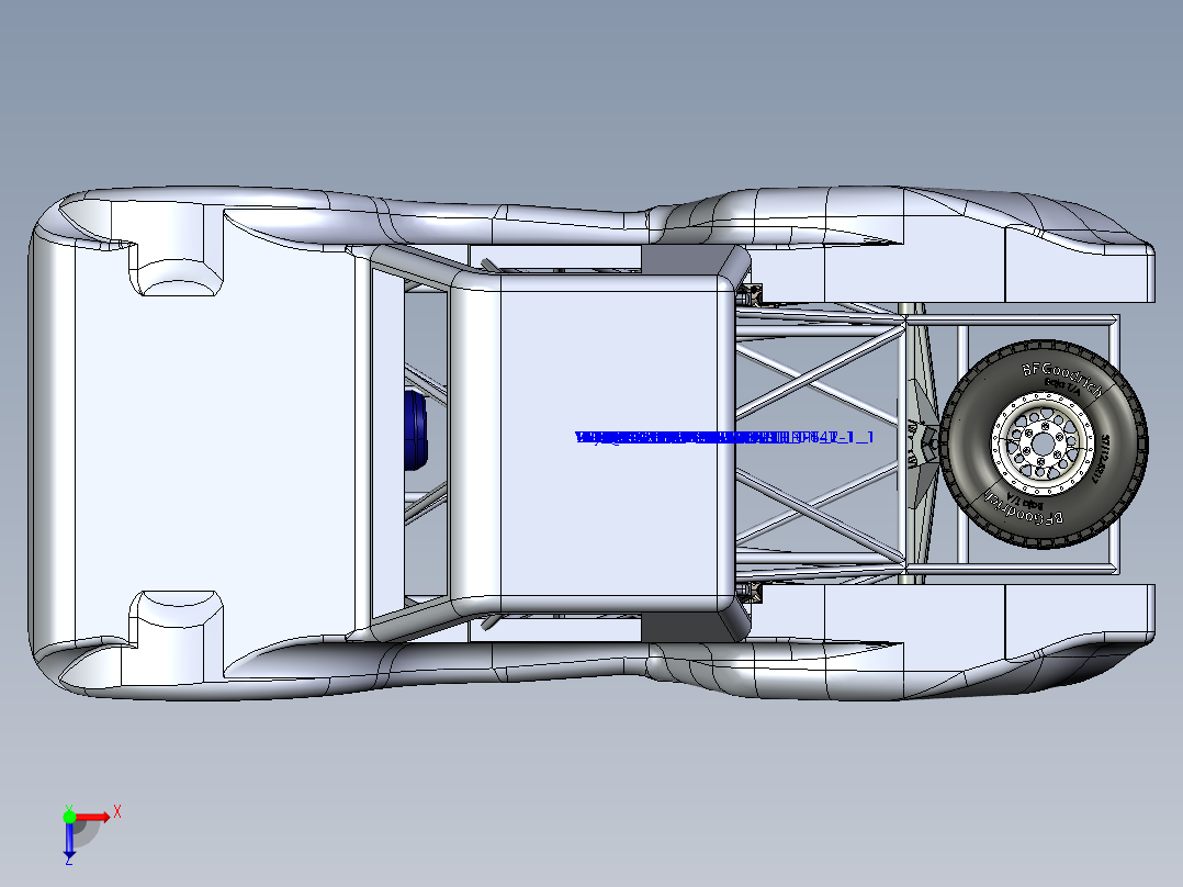 大越野巴吉钢管车3D数模图纸 CREO设计 附IGS俯视图