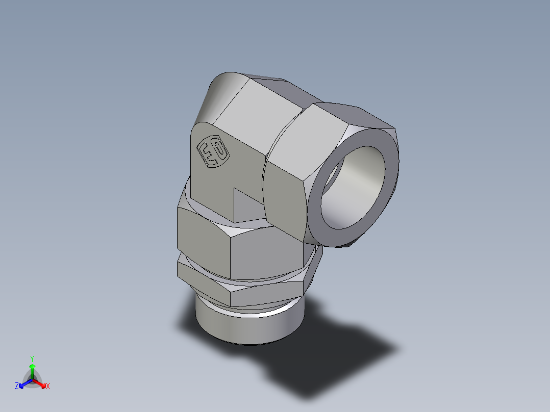 卡套式工业通用硬管接头EO_Assembled_adjustable_standpipe_elbow_EVW35LR71正等轴测图