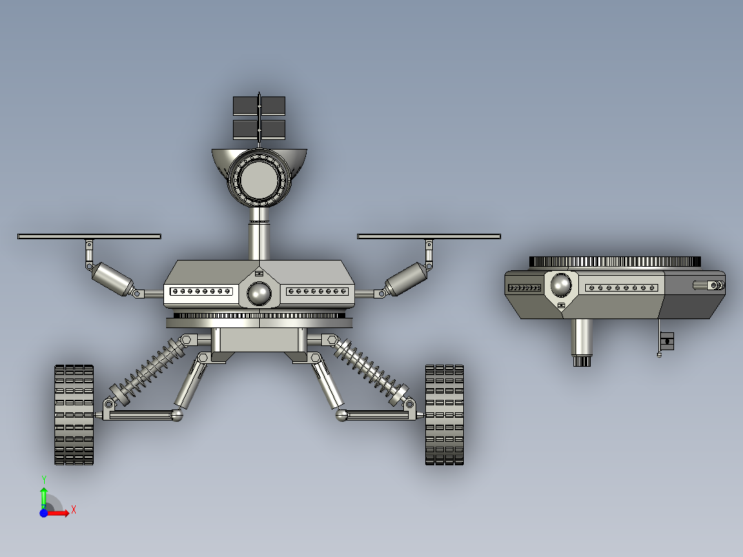 mini-rover四轮火星车3D图纸 STEP格式前视图
