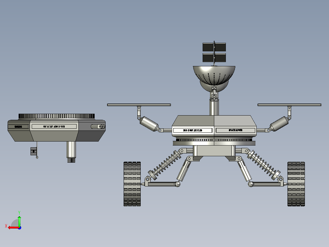 mini-rover四轮火星车3D图纸 STEP格式后视图