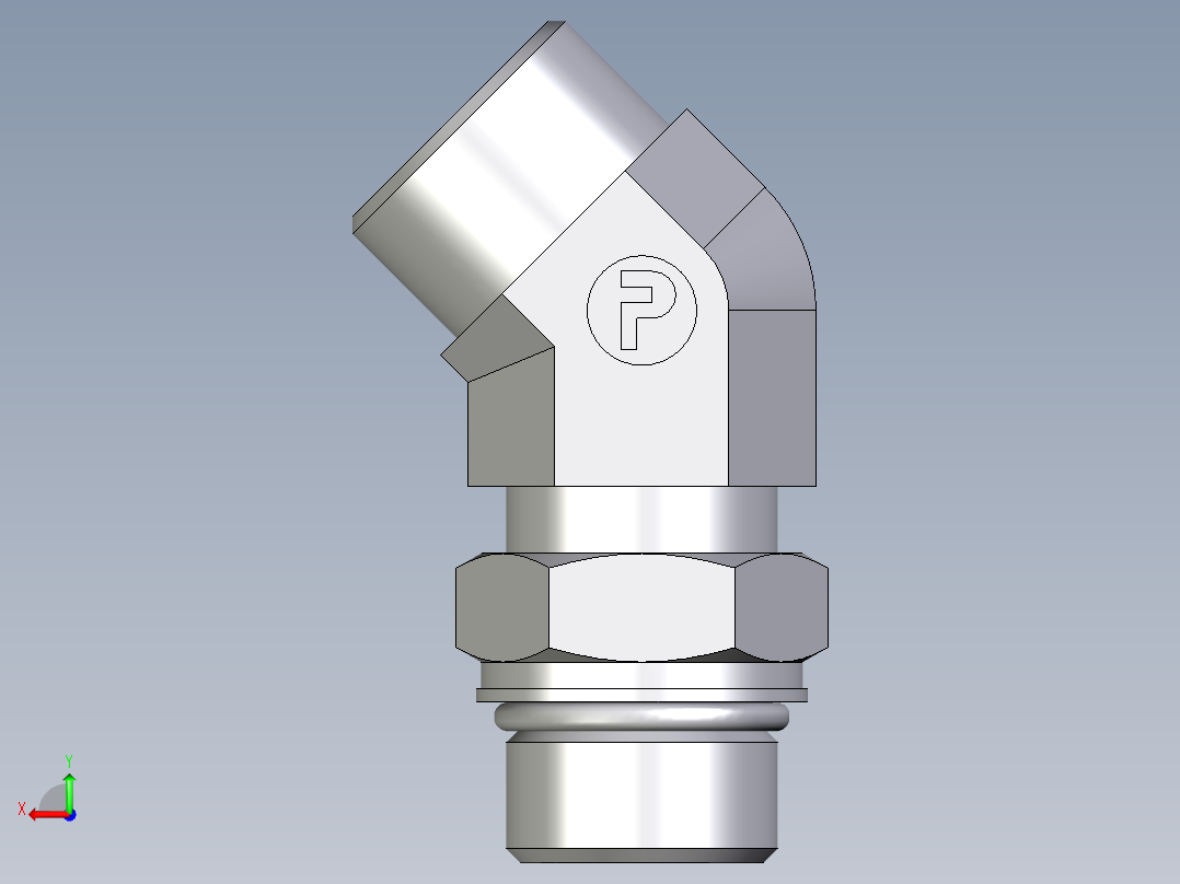 卡套式工业通用硬管接头EO_Adjustable_locknut_45_deg_elbow_VEE20SMOROMDCF后视图