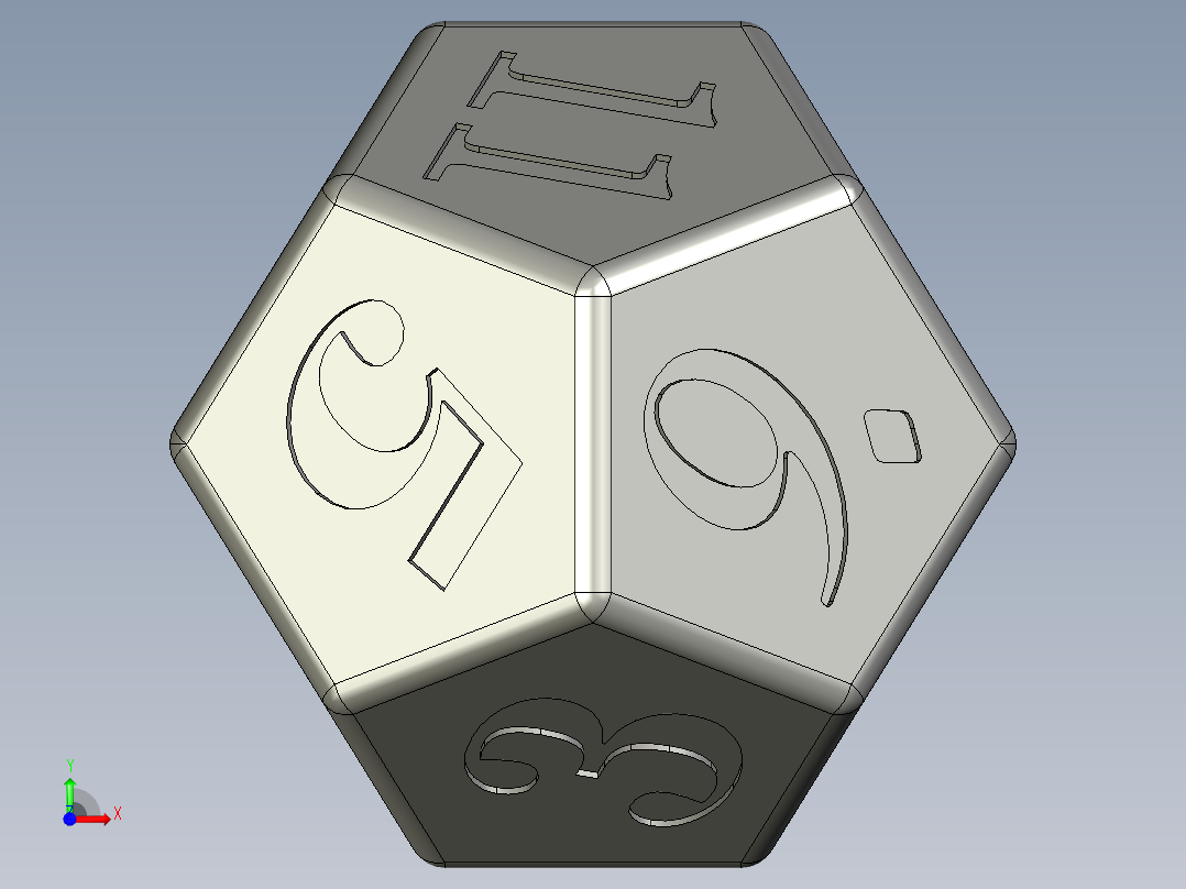 D12 十二面体骰子前视图