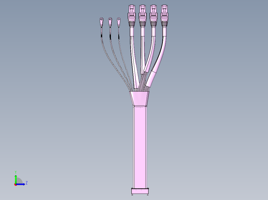 37针矩形连接器，400mm（MIL-DTL-83513）RJ-45和铲形电缆左视图